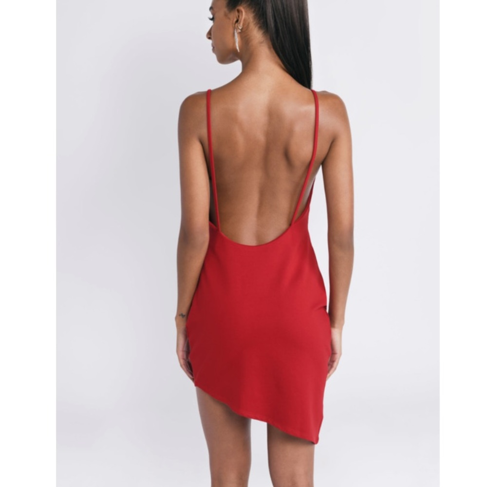 TOBI Red V Neck Open Back Asymmetrical Dress L